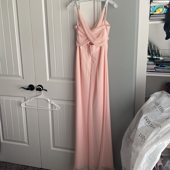 Chiffon Sheath Bridesmaid Dress with Beaded diamond like Straps in Petal size 6 - Picture 8 of 12